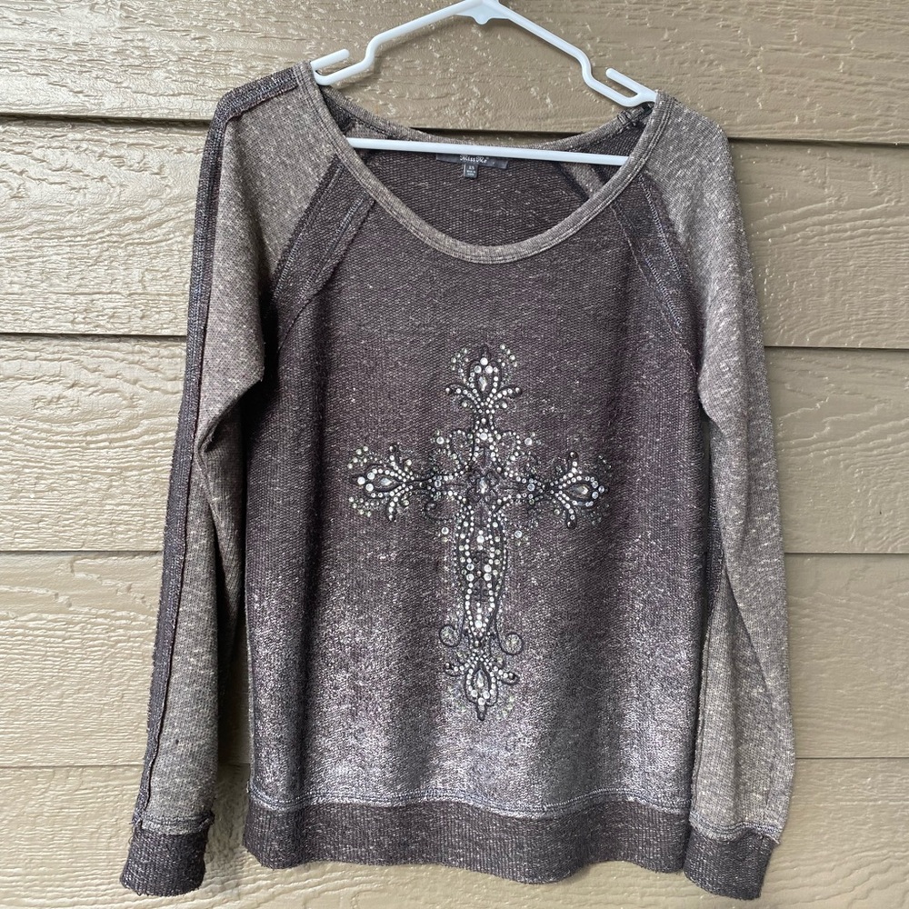 Miss Me long sleeve womens top Rhinestone Cross. Size M